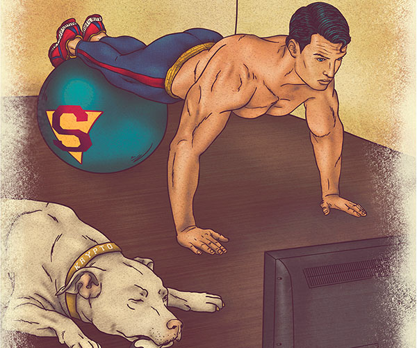 Superman haciendo flexiones